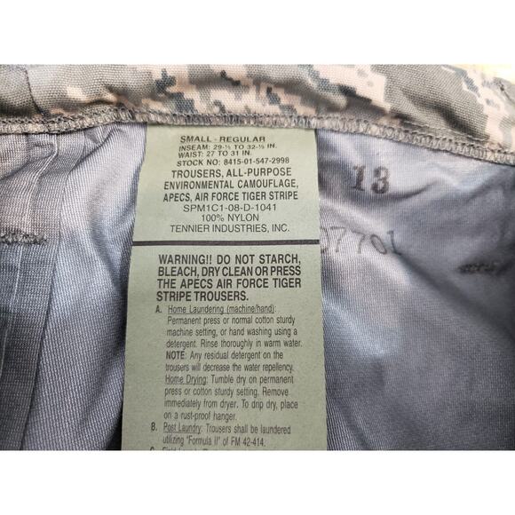 (M5) APECS Air Force Tiger Stripe Camo Trousers Mens Size S Environmental - Picture 9 of 9